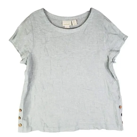 Cynthia Rowley Tunic Shirt Popover Women’s Size Large L Blue Teal Linen Button - Picture 2 of 8